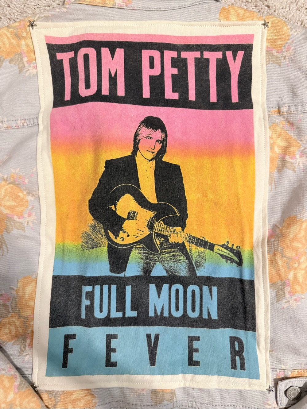 Tom Petty Full Moon Fever Patch Jacket Panel - Pink, Yellow, Blue size small